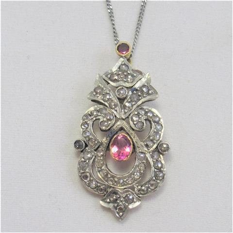 Pink Sapphire And Diamond Pendant And Chain