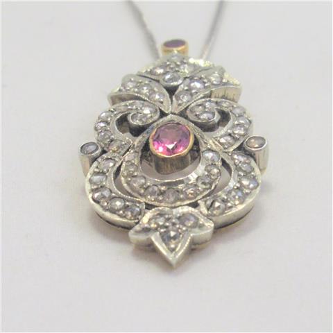 Pink Sapphire And Diamond Pendant And Chain