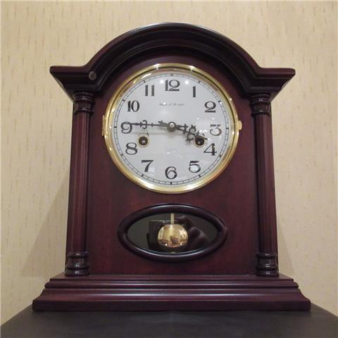 Hardwood 8 Day Mantel Clock of Far Eastern Manufacture with Visible Pendulum