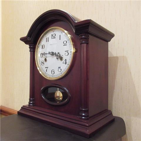 Hardwood 8 Day Mantel Clock of Far Eastern Manufacture with Visible Pendulum