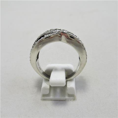 Silver Black and White Diamond Crossover Ring