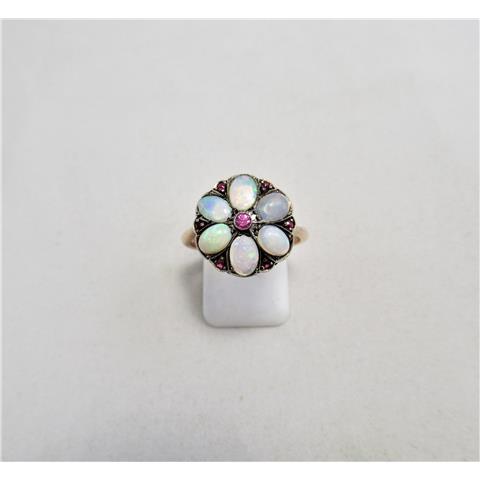 OPAL & RUBY CLUSTER RING