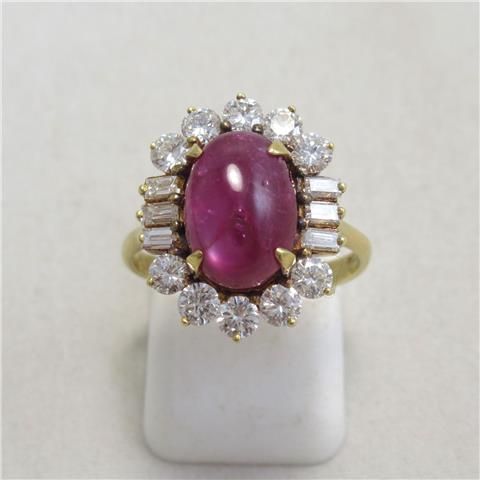 Cabochon Ruby & Diamond Cluster Ring