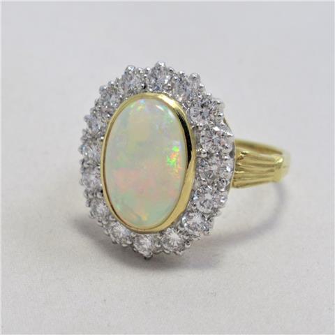 Opal And Diamond Cluster Ring
