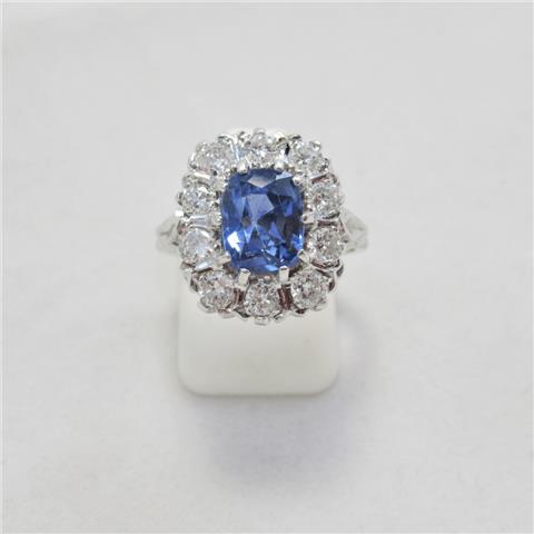 Ceylon Sapphire & Diamond Cluster Ring